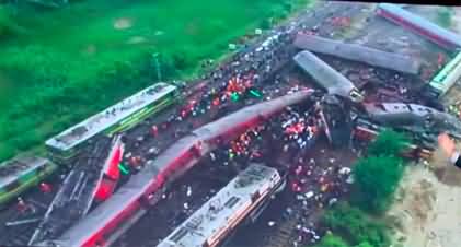 Aerial view of the Odisha train coaches after the accident