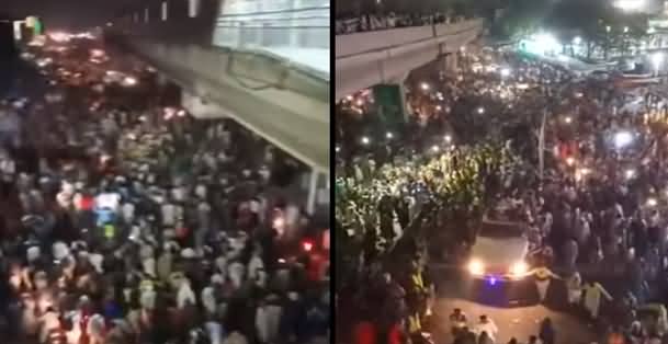 Aerial View of TLP March Passing By Azadi Chowk Lahore