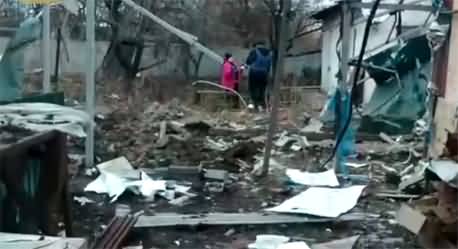 Aftermath of Russian artillery strikes in Donetsk, Ukraine