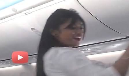 Air Hostess Dancing and Celebrating in Flying Plane with Passengers