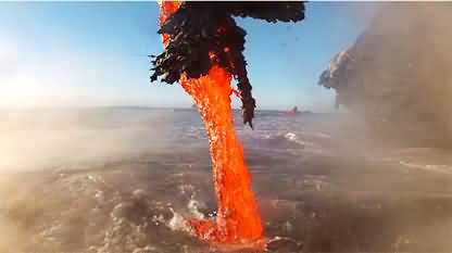 Amazing up close footage of hot Lava entering the ocean