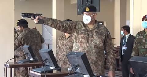 Army Chief Gen Qamar Javed Bajwa shows his shooting skills at closing ceremony of PARA