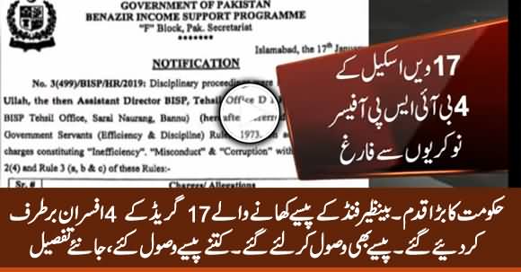 BISP Scandal: Govt Removes 4 Grade -17 Officers From Office