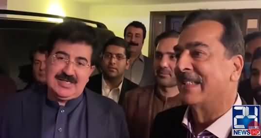 Chairman Senate Sadiq Sanjrani Reaches Yousaf Raza Gillani's Home To Congratulate Him on His Victory