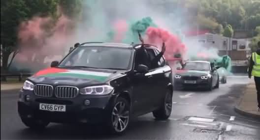 Convoy of Luxury Cars In Support of Palestine Outside British PM Boris Johnson's Office