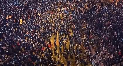 Drone footage: Tens of thousands rally against Serbian govt in student-led protests