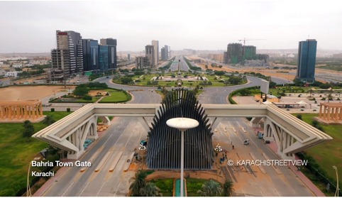 Drone view of Bahria town Karachi, beautiful roads and apartments