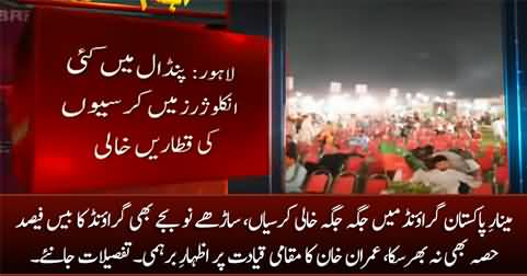 Empty chairs in Minar e Pakistan ground, Imran Khan angry on local leadership