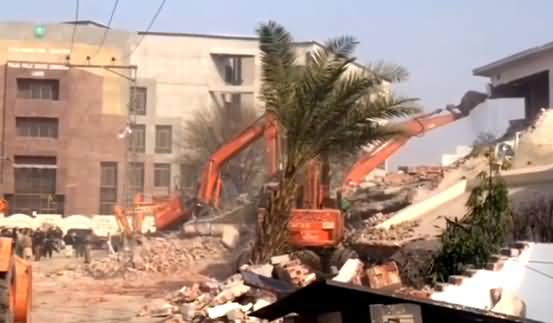 Exclusive View of LDA Operation Against Khokhar Brothers: Cranes Demolishing Khokhar Palace