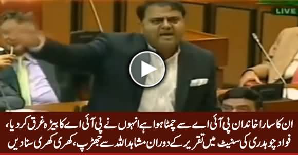 Fawad Caudhry Speech in Senate, Intense Verbal Fight with Mushahid Ullah