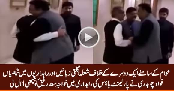 Fawad Chaudhry Hugs Khawaja Saad Rafique in National Assembly