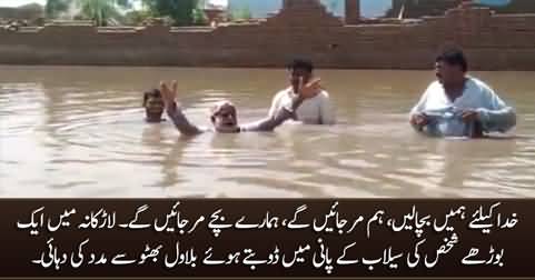 Flood in Larkana: Old man crying for help from Bialwal Bhutto