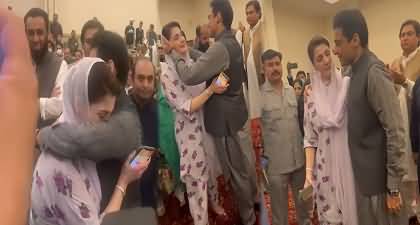 Hamza Shehbaz hugs Maryam Nawaz after being elected as CM Punjab in a symbolic session