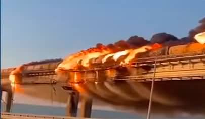 Huge explosion partially destroys key bridge linking Crimea and mainland Russia