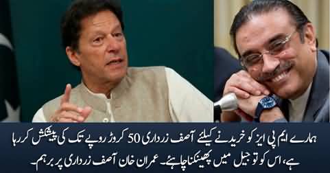 Imran Khan angry on Asif Zardari for trying to buy PTI MPAs