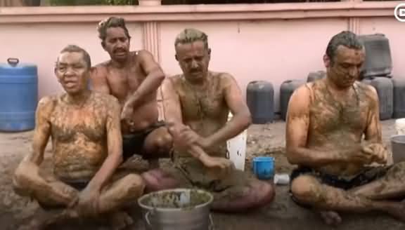 India: People Taking Bath With Cow Dung And Urine To Cure Covid-19