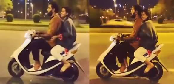 Iqra Aziz And Her Husband Yasir Hussain Enjoying Scooty Drive