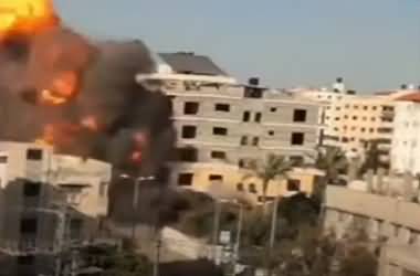 Israeli Air Strikes Hit National Production Bank in Gaza, Watch How Building Collapsed?