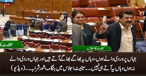 Jahan wardi waly hoon wahan yeh bhaagy bhaagy aaty hain - senate mein shoor sharaba