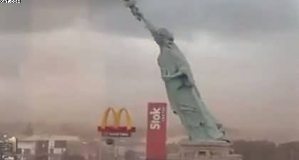 Moment replica 'Statue of Liberty' topples in storm in Brazil, footage goes viral