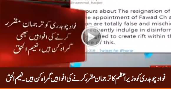News of Fawad Chaudhry Being Appointed As PM Spokesperson Are Misleading - Naeemul Haq