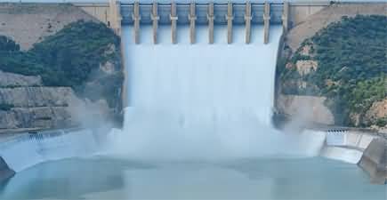 Pakistan Tarbela Dam spillway opening moment, beautiful scene