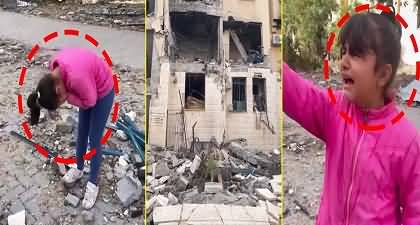 Palestinian Girl Cries After Seeing Destroyed Houses In Gaza
