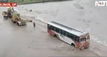 Passenger Bus Stuck As River Overflows In Uttar Pradesh India
