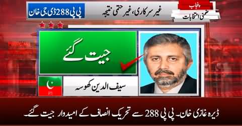PP-288 DG Khan: PTI candidate Saifuddin Khosa wins the seat