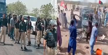 Protest against Sindh Canals at Karachi national highway, clash between police & protesters