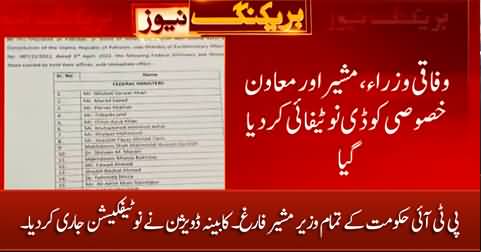 PTI government's all Ministers & Advisers fired, cabinet division issued notification