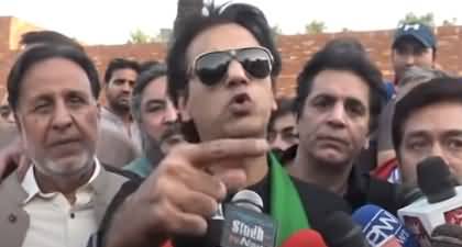 PTI's leader Usman Dar talks to media after getting released from jail