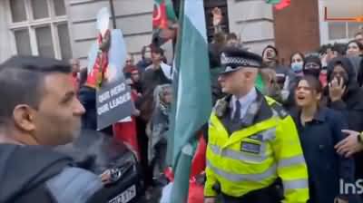 PTI supporters vs PMLN supporters outside Nawaz Sharif's house in London