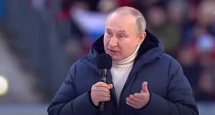 Russian state television cut off Vladimir Putin's speech before he limps off the stage