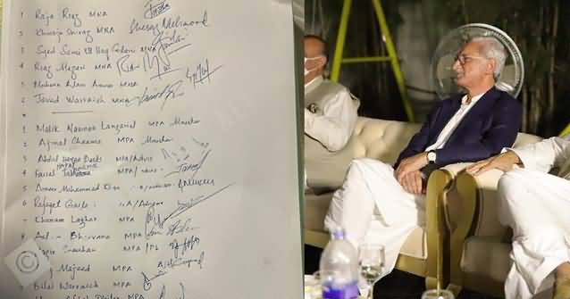 EXCLUSIVE List of PTI MNAs & MPAs With Their Signatures Who Are Supporting Jahangir Tareen