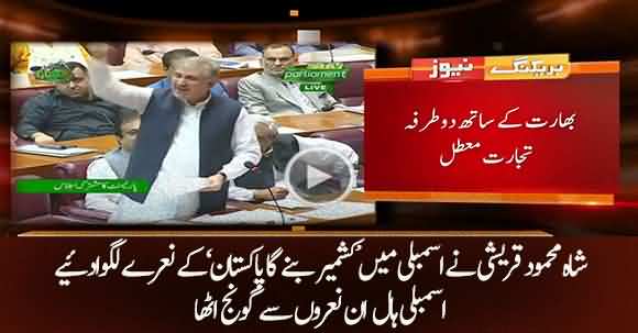 Shah Mehmood Qureshi Raised Loud Slogans Of 'Kashmir Bany Ga Pakistan'During His Speech In National Assembley