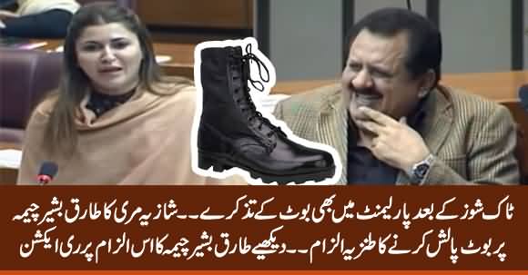 Shazia Marri Ka Parliament Mein Tariq Basheer Cheema Per Boot Polish Karne Ka Tanzia Ilzam