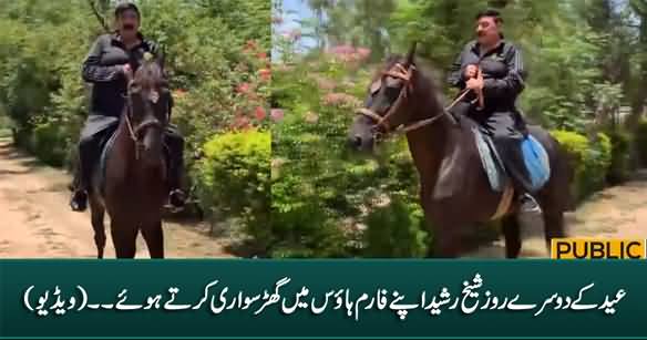 Sheikh Rasheed Riding A Horse in His Farmhouse on the Second Day of Eid