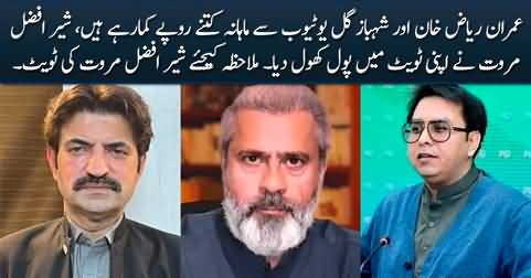Sher Afzal Marwat revleas in his tweet how much money Imran Riaz & Shahbaz Gill are earning from Youtube