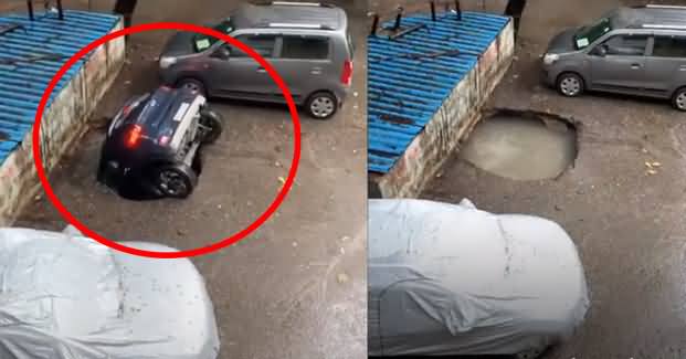 Sinkhole in India Eats Up a Whole Car, Video Went Viral on Social Media