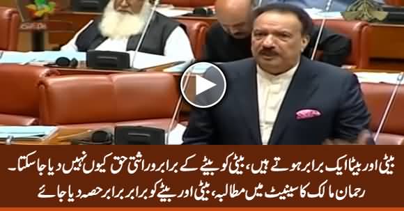 Son And Daughter Should Have Same Share in Property - Rehman Malik Demands in Senate