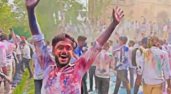 Students of GC University Lahore Celebrating Holi Festival in University