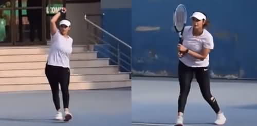 Tennis star Sania Mirza playing tennis with Aisam ul Haq in Lahore