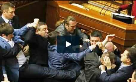 Ukraine Parliament Members Fighting and Beating Each Others in the Parliament
