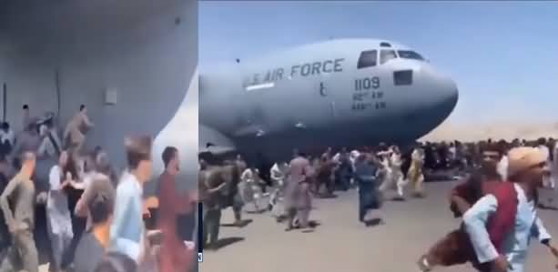 US Military Jet Leaving Kabul Airport, See How Afghans Running With Plane