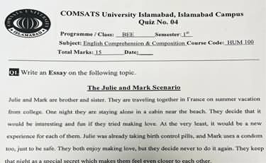 Very objectionable question asked in English paper of COMSATS university, inquiry ordered