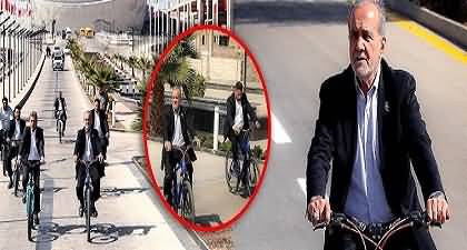 Viral video of Iranian President riding a bicycle
