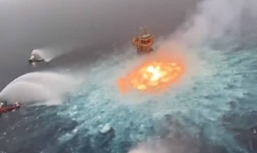Watch Areal View of Fire Caused By Underwater Gas Leakage in Gulf of Mexico