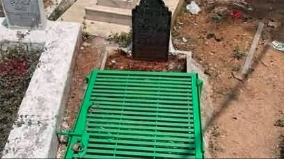 What is the reality of viral picture of a grave with a locked door?