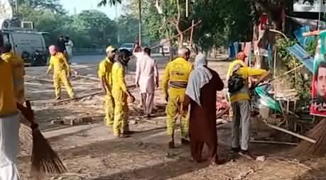 Zaman Park latest view: Sanitary workers cleaning the area from political stuff